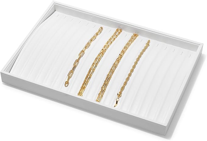 16 Slots Leather Necklace Bracelet Tray White Jewelry Trays Jewelry Drawer Organizer for Necklace Bracelets Watch Storage Display