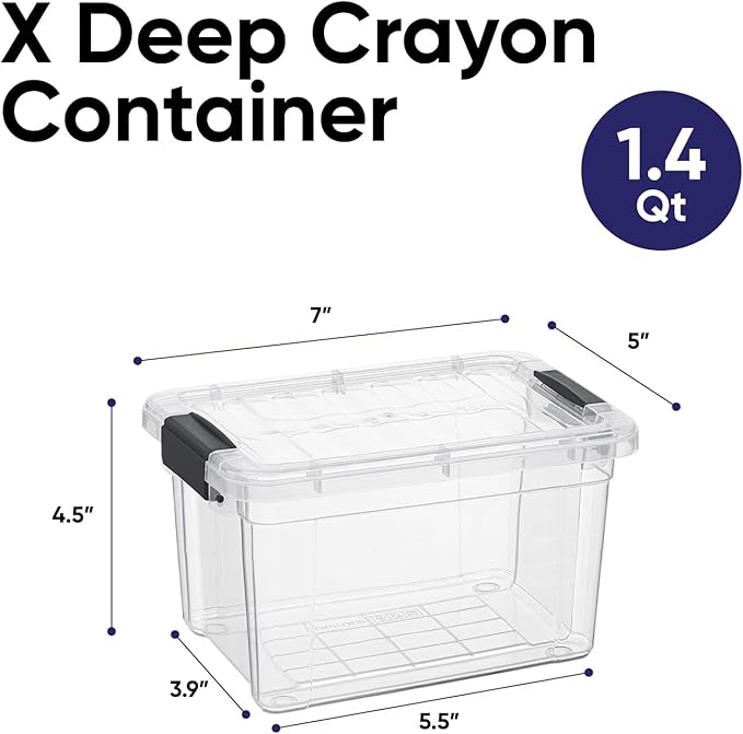 Superio Mini Storage Container Plastic Crayon Box Art Supplies and Sewing Case Stackable Clear Small Organizer for Beads, Stationery, Chalk, and Food, 1.4 Quart, 8 Pack