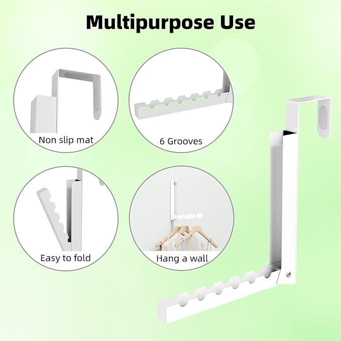 BAKON Over The Door Hanger Folding Clothes Drying Rack, Folding Hanging Coat Rack for Indoor Laundry Room Compact Small Space Foldable Portable Clothing Hanger Hook Collapsible- 4 Pack(White)