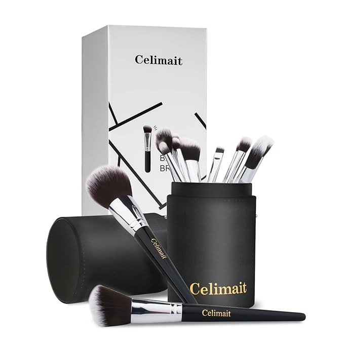 Makeup Brushes Set 12 Pcs Professional & Beginner Friendly, Soft Synthetic Make Up Brush Bristles for Face Eyeshadow, Easy to Clean with Case, Ergonomic Wooden Handle, Gift for Women (Dark Black)