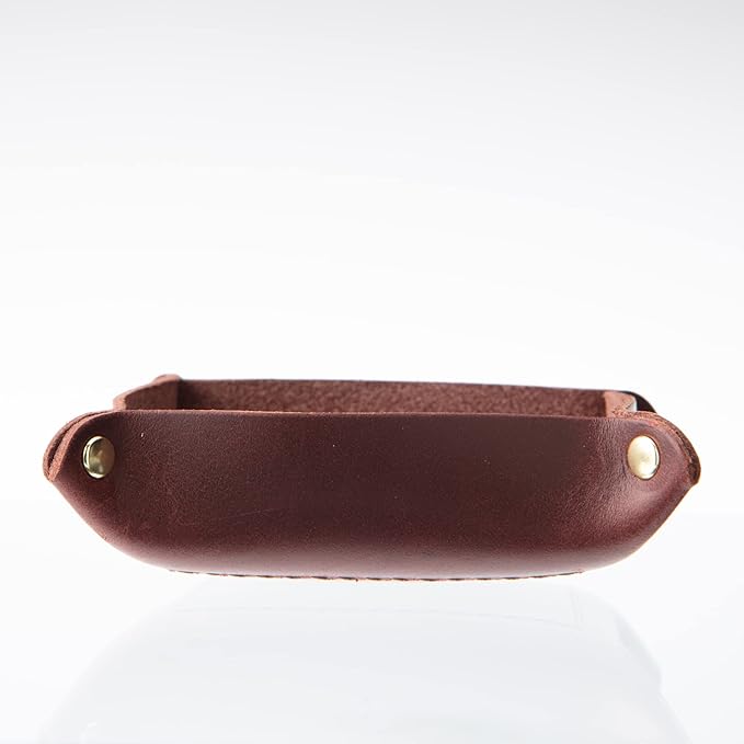 USA Handmade Premium Leather Valet Tray, Jewelry Organizer, With Brass Rivets (Burgundy, Mini)
