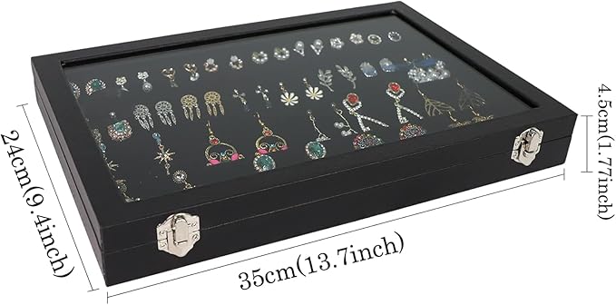 Wudygirl 32 Pairs Jewelry Organizer Velvet Jewelry Tray Clear Lid Earring HolderOrganizer Jewelry Box Earrings Holder Display Case Stackable（Earring Storage）