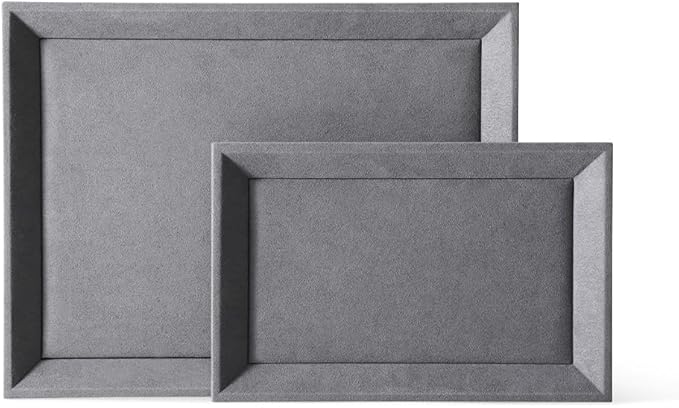 Premium Grey Velvet Jewelry Organizer - Flat Tray for Watch, Necklace, Ring, Pendants