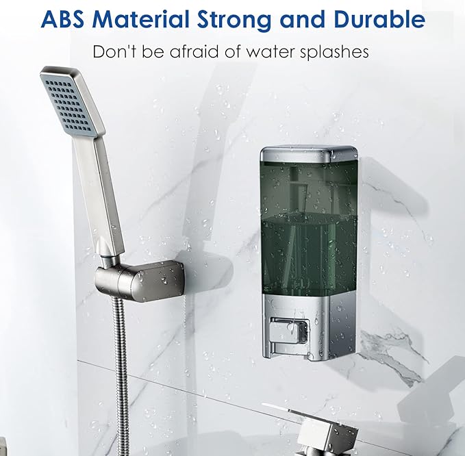 Wall Mount Manual Soap Dispenser, 17oz/500ml Large Capacity Kitchen Bathroom Hand Soap Dispenser, Commercial Refillable Shampoo Shower Gel Lotion Dispenser, Chrome&Brown