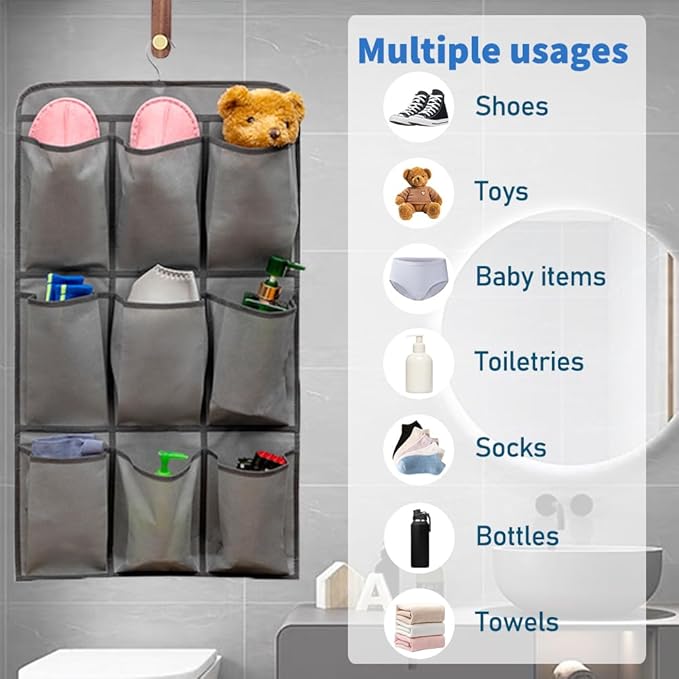 2 Pcs Closet Organizer Dual Sided Hanging Shoe Storage Bag Underwear Socks Holder with 18 Pockets (FABRIC POCKETS)