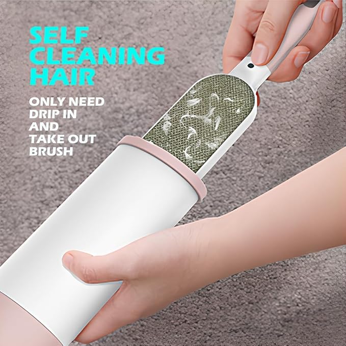 2PCS Lint Brushes for Clothes, Cat Dog Hair Remover for Lundary, Self-Cleaning Lint Remover for Bed Sofa Coat, Best Hair Cleaning Brushes Better Than Lint Roller (Large Pink and Mini Blue)