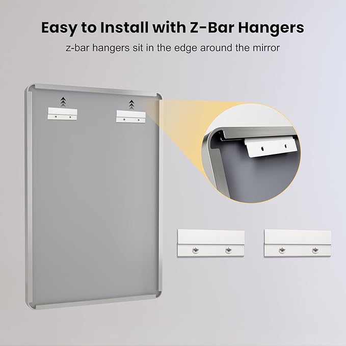 LOAAO 40X32 Inch Brushed Nickel Bathroom Mirror, Rounded Rectangle Silver Metal Frame Mirror, Brushed Nickel, Anti-Rust, Shatter Proof, Hangs Horizontally or Vertically