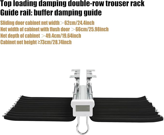 Pull Out Pants Rack, 22 Arms Pants Organizer for Closet Tie Scarf Display Wardrobe Slide Out Trousers Rack Clothes Storage Organizers for Space Saving and Storage 23.2 x 18.1inch (Black)