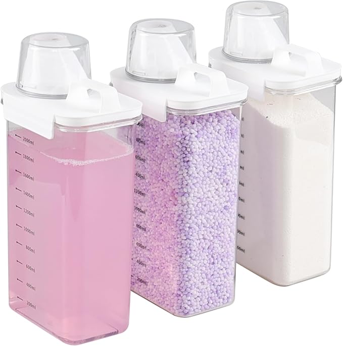 Sandmovie 3 Packs Laundry Detergent Dispenser, 78 Oz Clear Plastic Laundry Soap Containers with Scale