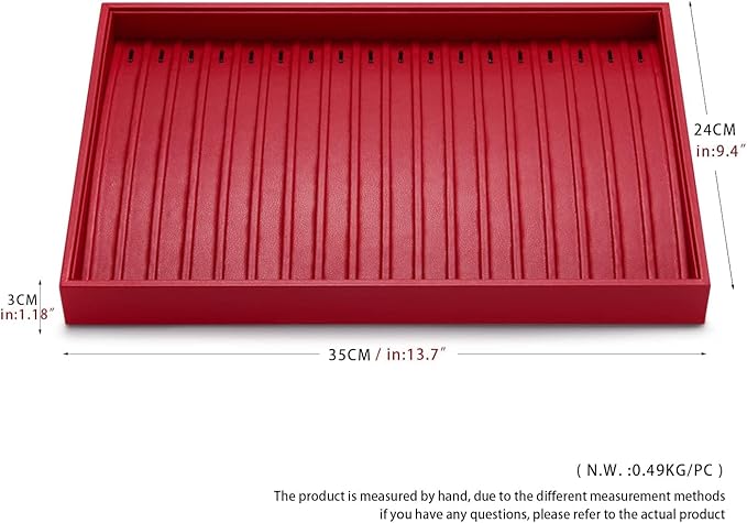 Luxury Leather Jewelry Tray Necklace Display Tray Jewelry Organizer Drawer Necklace Bracelet Holder Organizer Tray Stackable Jewelry Trays Necklace Bracelet Display Storage (Red)