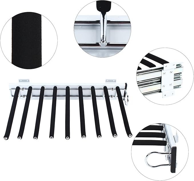 Pull Out Clothes Hanger Trousers Rack Pants Rack Stand Extending Rail Wardrobe Storage Organiser Tie Scarf Rack Pull Out Pants Rack for Closet Wardrobe
