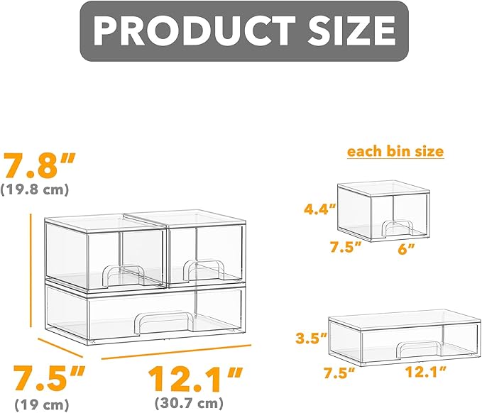 SpaceAid Bottle Storage Organizer Baby - Acrylic Bottles Station Organizer Container, Stackable Clear Drawers for Countertop, Vanity, Bathroom, Cabinet, Pantry Organization, 3 Pack, 2S1L, 7.8"H
