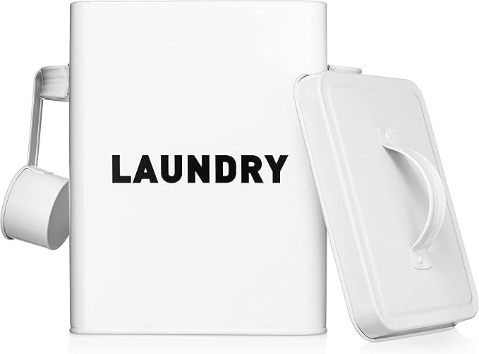 Claimed Corner Metal Storage Canisters and Containers for Home and Kitchen Organization, Function, and Decor (White Laundry Box)