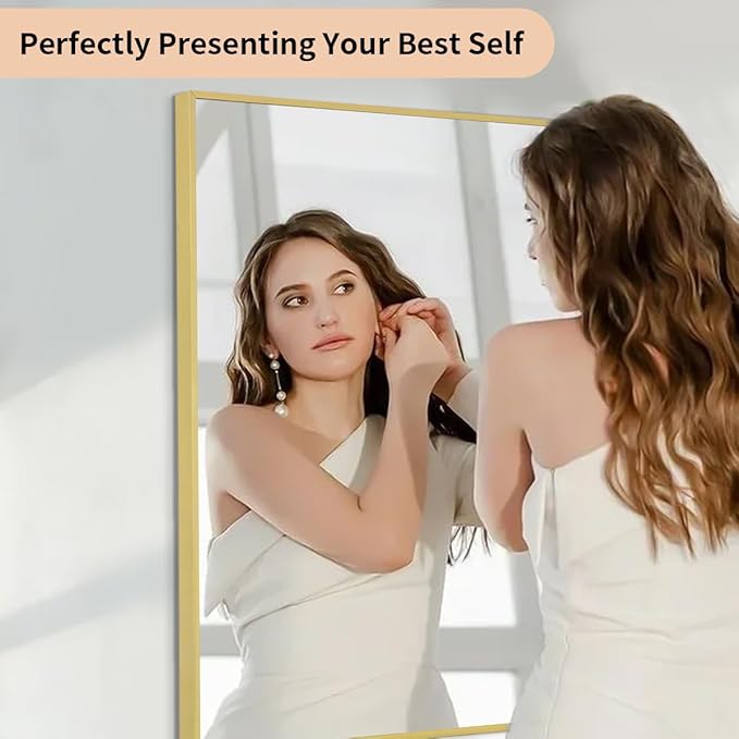 Koonmi Gold Mirrors for Wall, 36x60 Inch Bathroom Mirror, Rectangular Wall Mirror for Living Room Bedroom Bathroom, Hangs Horizontally or Vertically