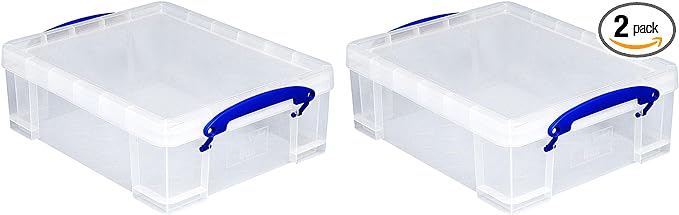 Really Useful Box 2 Pack Storage Bins, Clear Plastic Stackable Organizing Totes, 8.1 Liter