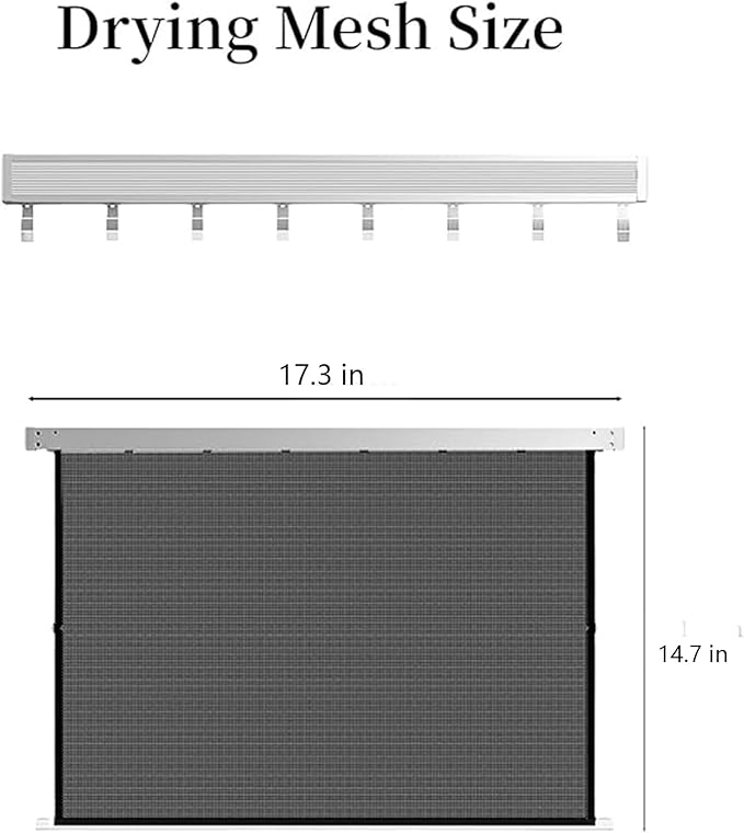 LETINE Wall Mounted Drying Rack: Retractable Indoor Clothes Drying Rack – Aluminum Alloy Frame w/Soft Mesh Surface. Laundry Rack & Temp Shelf for Balcony, Bathroom, Kitchen. Includes 6 Hooks.
