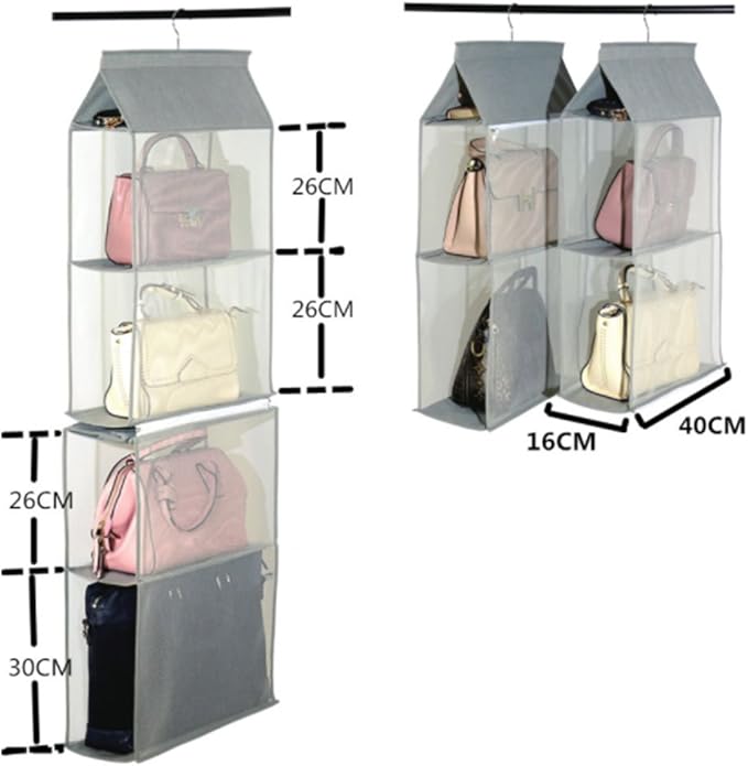 Detachable 4 Compartment Pouch Hanging Handbag Organizer Clear Purse Bag Storage Holder Wardrobe Closet Space Saving Organizers System for Living Room Bedroom(Pack of 2 Beige)