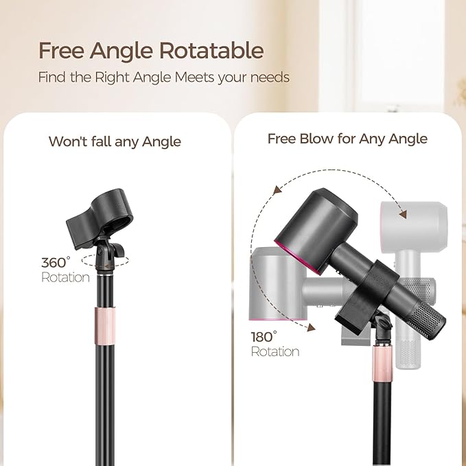 Hair Dryer Stand, 1.68M Height Adjustable Blow Dryers Holder, Ultra Stable Holder with 360° Rotating, Universal Clips, Work with All Dryer, Floor Dryer Stand for Salons or Home Use