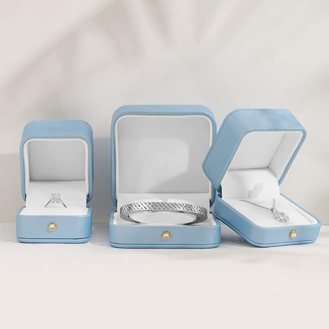 Oirlv Elegant Sky Blue Bracelet Gift Box Leather Bangle Box for Jewelry Gift White Velvet Interior Bangle Bracelet Storage