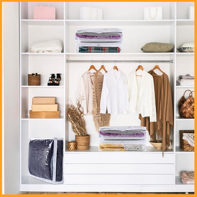 6 Packs Clear Zippered Storage Bags, Sweater Storage Bags with Zipper, Plastic PVC Sweater Sheet Organizer for Clothing Blankets Closet Bed Sheet Pillow(15.74 x 13.78 x 3.74 in)