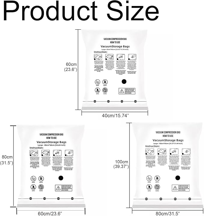 10 Pack Vacuum Seal Bags for Clothing - 2 Large, 4 Medium, 4 Small Vacuum Storage Bags with Hand Pump, Travel Essentials for Home Organization and Space Saving Storage