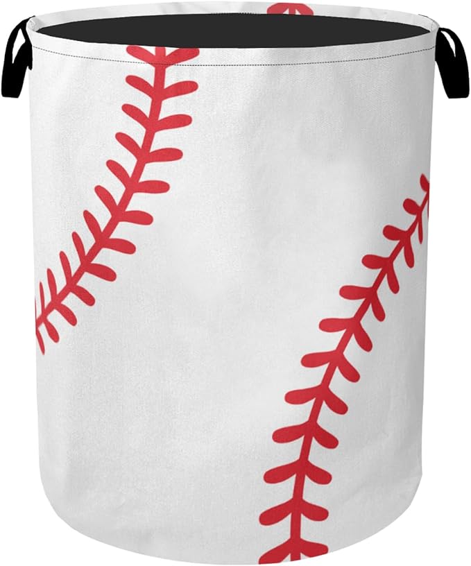 Baseball Large Clothes Hamper Bag - Laundry Basket with Handles, Space Saving Foldable Design for Nursery