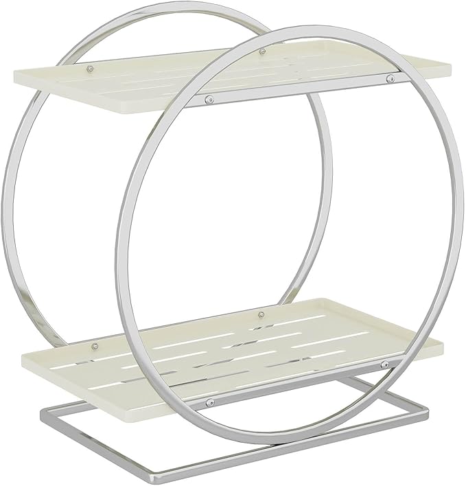 Perfume Organizer for Dresser, 2-Tier Bathroom Counter Organizer, Elegant Makeup Organizer for Vanity, Multi-Purpose Cosmetics Skincare Organizers Countertop (Silver Frame & Cream White Tray)