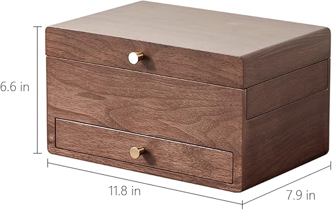 CHOSIN Black Walnut Jewelry Box for Women, 3-Level Multi-functional Organizer with Mirror for Watches, Necklaces, Rings & Earrings Storage Valentine's Day Gifts