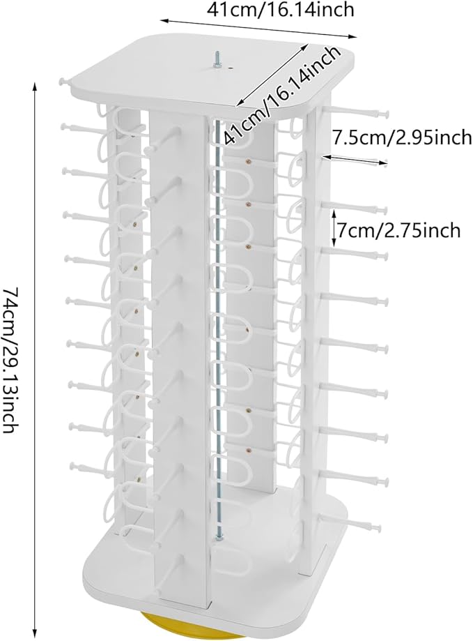40 Pairs Glasses Rack, 360° Rotating Sunglasses Display Rack, 4-Sided Eyeglasses Storage Organizer, Eyewear Holder, Commercial Sunglasses Display Stand, White