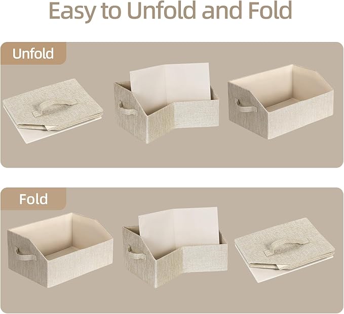 Closet Organizer Bins, Fabric Storage Bins Foldable Storage Box Shelf Baskets Container Trapezoid Storage Bin for Organizing Home Office Shelves Wardrobe RV, 4 Pack, Beige