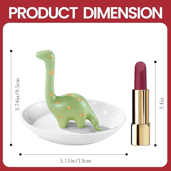 PUDDING CABIN Green Dinosaur Ring Holder Dish, Dinosaur Gifts Ring Holder for Rings Earrings Bracelets Necklace Organizer, Birthday Mothers Day Thanksgiving Christmas Gifts for Women