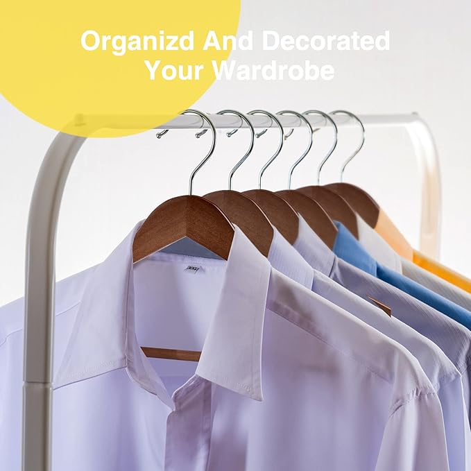 Wooden Hangers 10 Pack,Heavy Duty Wood Coat Hangers,with 360-degree Hook，Smooth Finish Wooden Clothes Hangers with Non Slip Pants Bar, Sturdy Clothes Hangers for Shirts,Suit（Walnut）