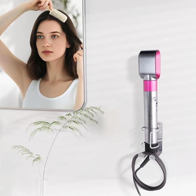 Curling Iron Holder, Stainless Steel Flat Iron Holder Wall Mount, Hair Straightener Holder for Bathroom Storage, Dyson Airstraight Holder Space Saving Silver PTALSEAW