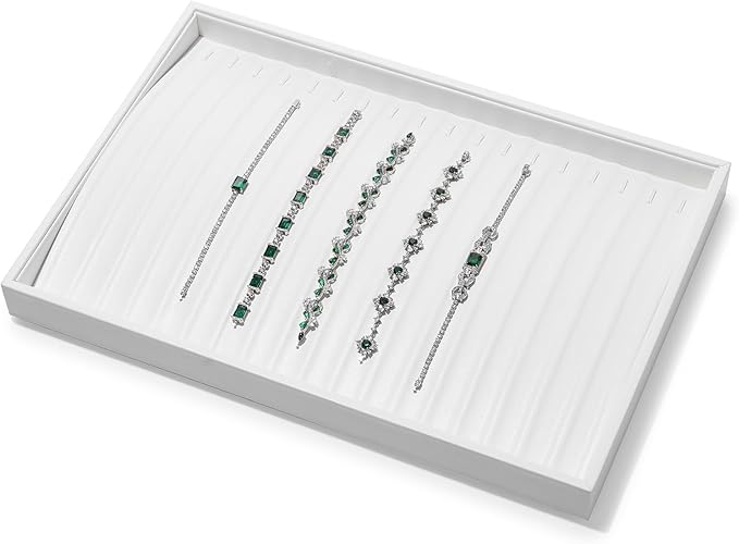White PU Leather Jewelry Display Tray for Long Chain Pendant Necklace Organizer Display Showcase Jewelry Storage Tray
