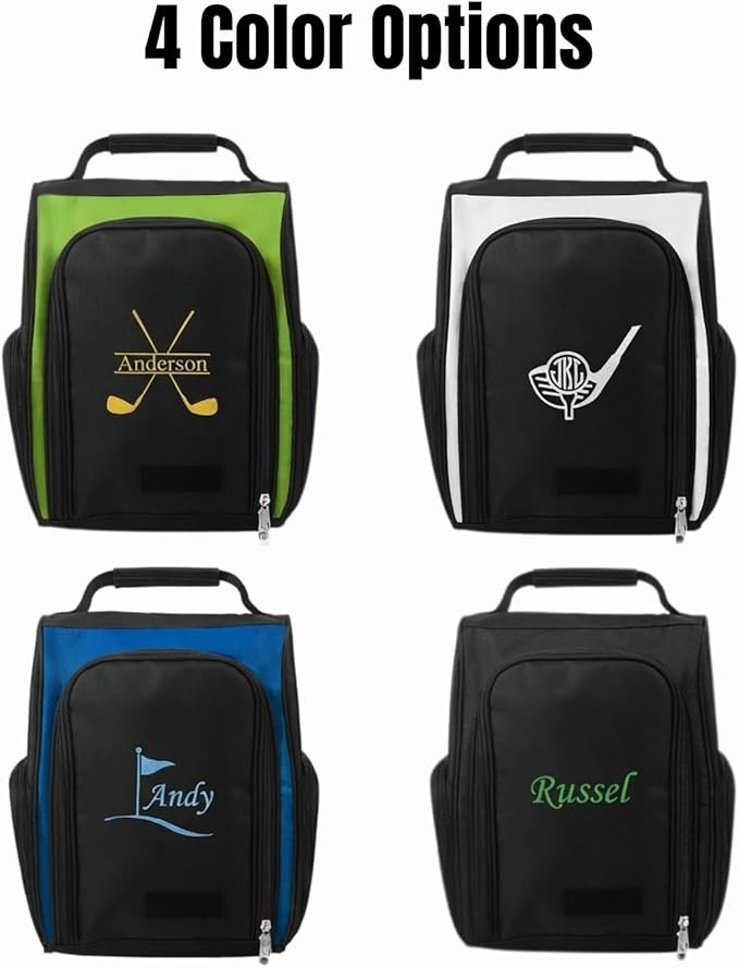 Personalized Golf Shoe Bag for Men, Custom Golf Bag with Embroidered Name, Zipper Sports Shoe Carrier with Top Strap and Side Pockets for Socks, Towels, Gloves, Large Capacity, Golfer Gifts