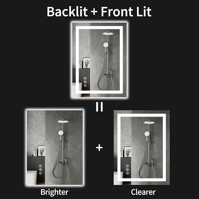 20"x28" LED Bathroom Mirror with Lights, Dimmable, Anti-Fog, Lighted Bathroom Vanity Mirror for Wall, Backlit + Front Lit, Memory Function, Shatter-Proof, Tempered Glass