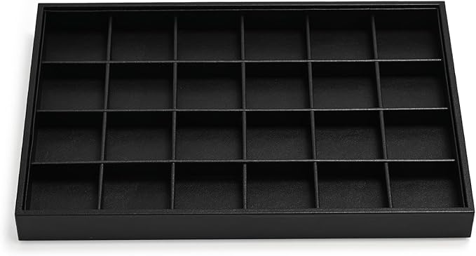 24 Grid Black Leather Jewelry Trays Earring Organizer Tray Jewelry Display Trays Jewelry Drawer Organizer for Ring Earrings Storage Display (Black)