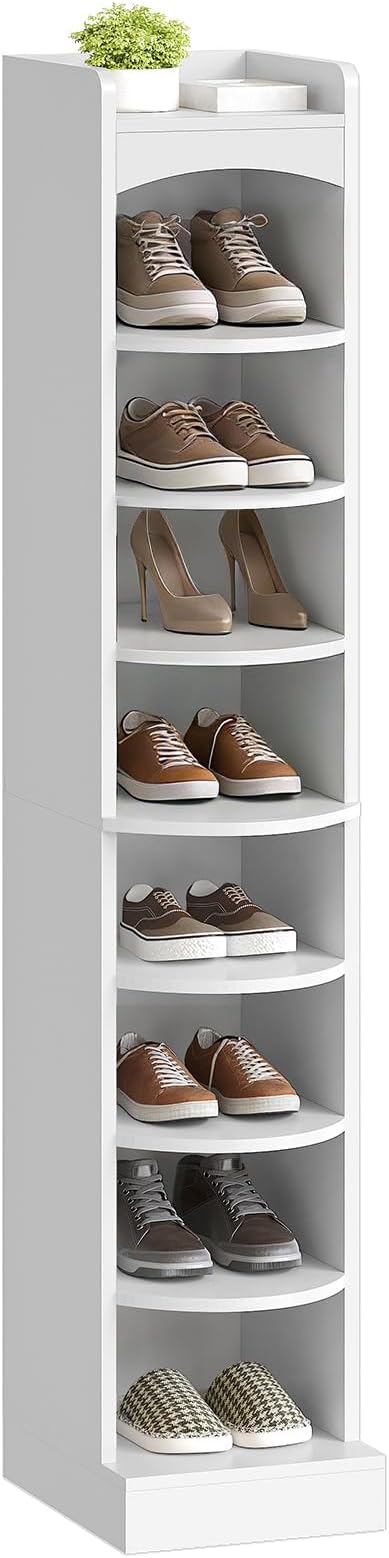 9-Tier Tall Shoe Rack, Wooden Shoe Storage Organizer, Narrow Shoe Cabinet with Removable Shelves for Small Spaces, Holds 18 Pairs of Shoes, for Entrance, Hallway, White SS02WT