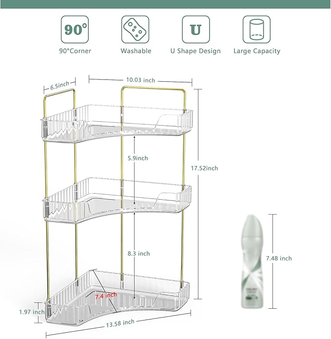 Webetop Corner Bathroom Counter Organizer 3 Tier Bathroom Countertop Organizers Shelf Makeup Organizer for Vanity Perfume Tray for Corner Storage Skincare, Cosmetic, Dresser, Kitchen Spice Rack