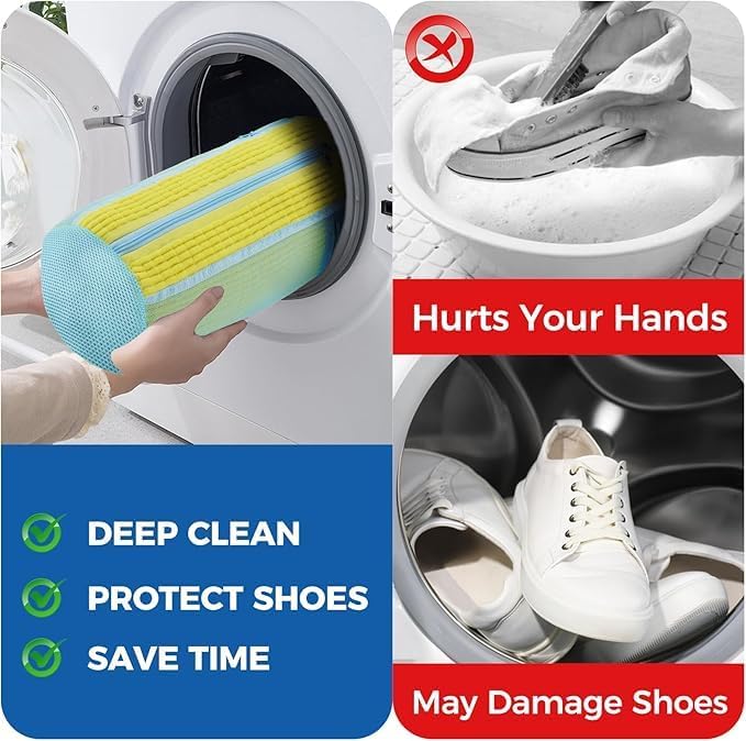 Shoe Washing Machine Bag, Laundry Shoe Bag with Side External Network for Washer and Dryer Reusable Shoe Cleaning Bag for Sneaker Tennis Unstain Cleaner Kit (2pc-yellow)