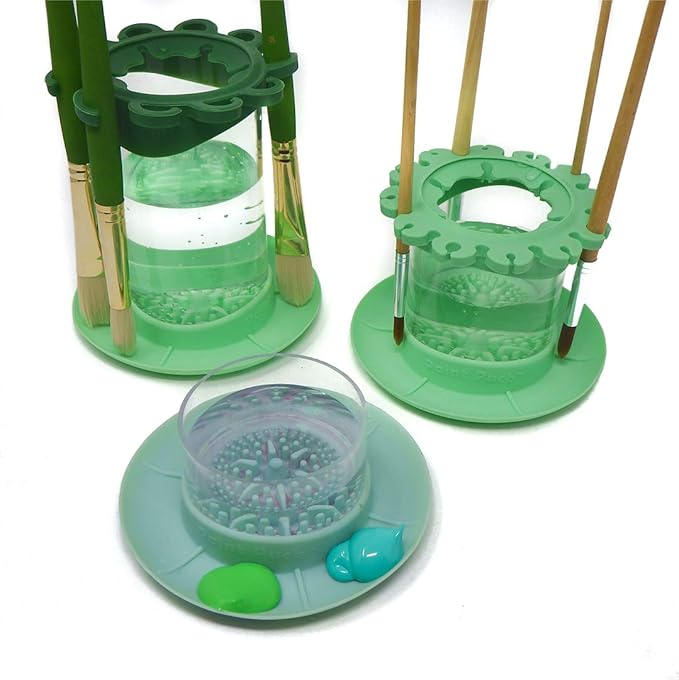 Paint Puck Ultimate Rinse Cup Paint Brush Cleaner (Green, Mug) – Non-Spill Paint Water Cup & Brush Cleaner with Brush Holder, Squeegee Lips & Drip Tray for Acrylic, Watercolor & Art Supplies