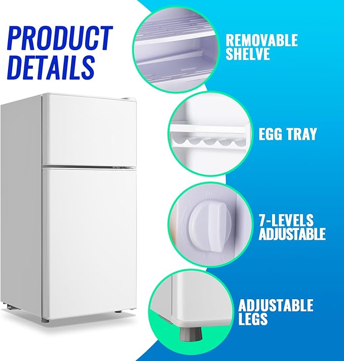 2.4 Cu.ft Small Refrigerator with Double Doors Mini Fridge with Freezer Dorm Refrigerator For Singel 7 Mode Temperature Suit for Apartment Bedroom Rv White