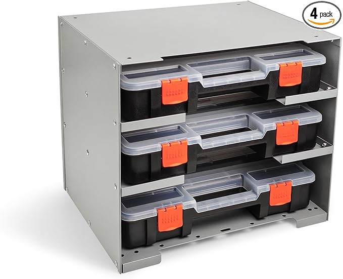 P-SH-Tote Shelf Kit for Van Shelving Storage, 3 Plastic Storage Box w/ 1 set Organizer Holder for Small Parts, Screws and Hardwares