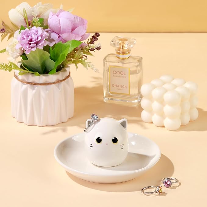 Cat Mom Gifts for Women, Kitty Cat Ring Holder for Jewelry, Jewelry Tray Dish Rings Bracelets Earrings Trinket Tray, Mother's Day Birthday Wedding Christmas Gifts