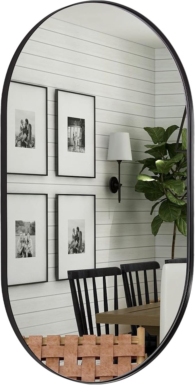 ANDY STAR Oval Mirrors for Bathroom, 24x40’’ Black Vanity Mirror, Black Oval Mirror Pill Shaped, 1’’ Deep Stainless Steel Frame, Wall-Mounted Horizontally/Vertically