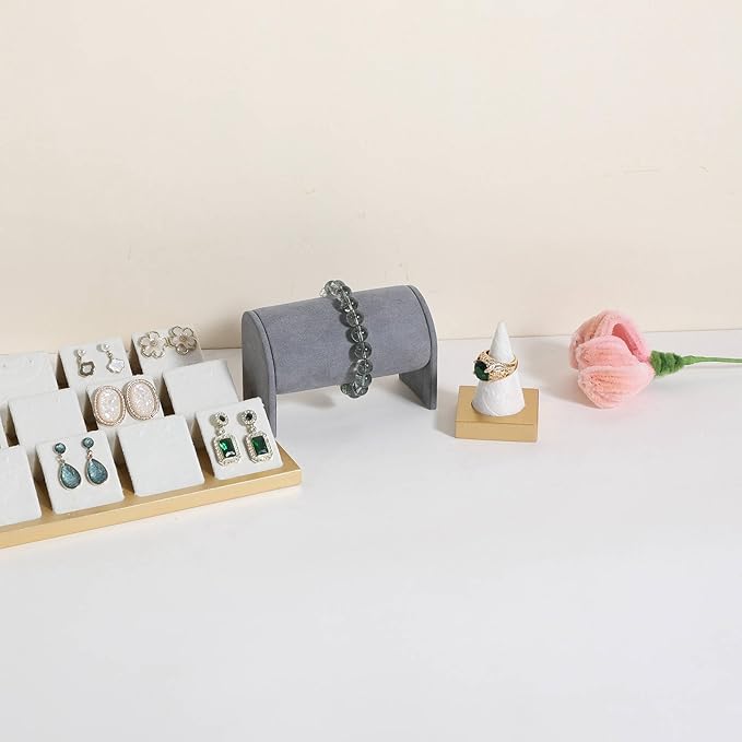 GemeShou Jewelry ring display holder for selling, velvet ring cone display stand, cute cone shaped ring holder with golden coated base,Small jewelry ring storage organizer【Ring holder-white 1 cone】
