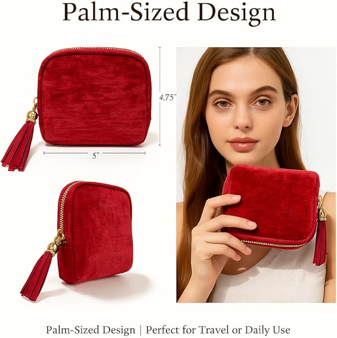 Travel Jewelry Case Organizer for Women Portable Jewelry Box with Zipper Pouches for Rings Necklaces Earrings Bracelets Compact Jewelry Storage for Travel Gift Daily Use (Ruby Red)