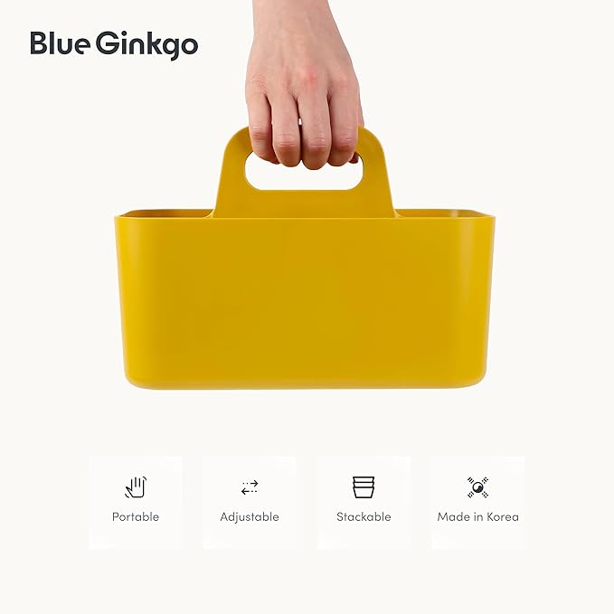 BLUE GINKGO Stackable Organizer Caddy – Korean-Made Portable Tote for Bathroom, Office, Crafts, or School Supplies (Rectangle, Yellow)