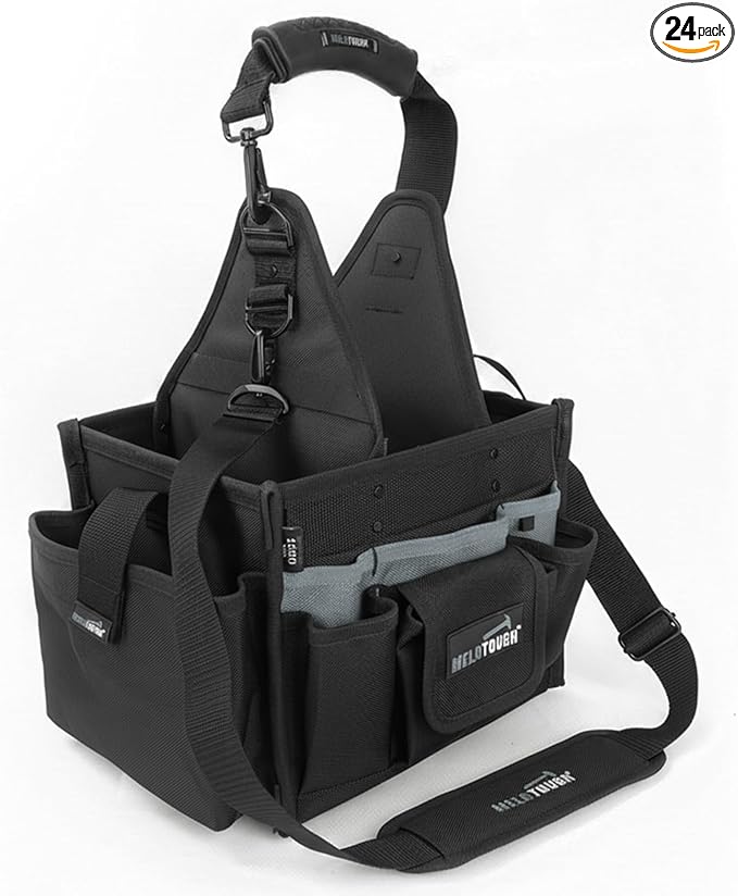 MELOTOUGH Electrical and Maintenance Tool Carrier 24-Pocket Large Electrician Tool Pouch Bag Open Top Tools Tote Bag with ‌Waterproof Base & Dual Carry Handle‌ for Gardeners/Technician