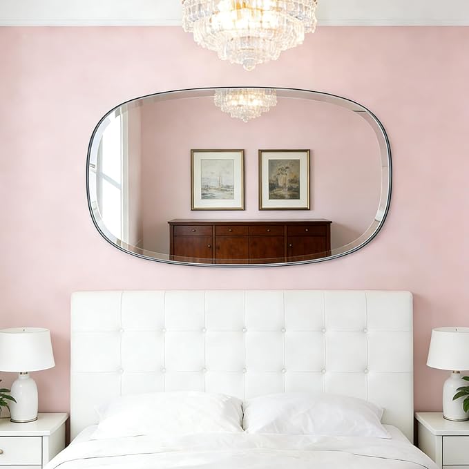 POZINO Rectangle Beveled Mirror, 24"x40" Modern Vanity Mirror with Stainless Steel Frame, Modern Oblong Wall Mirrors for Living Room Bathroom Bedroom Entryway, Hangs Horizontal Or Vertical ﻿
